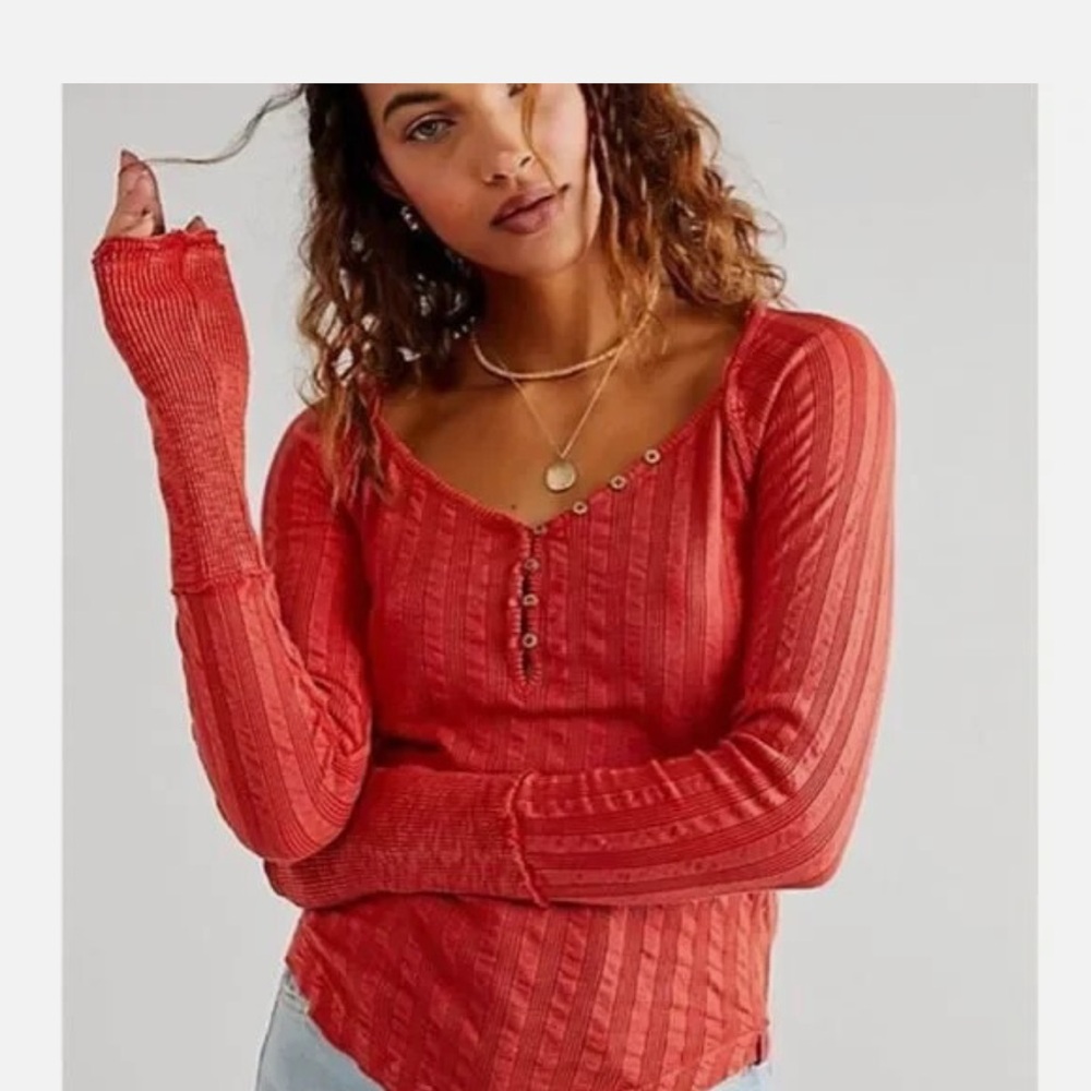 Free People Wild Hearts Henley In Persimmon